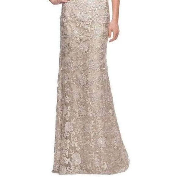 NWT La Femme 29161 Lace Evening Dress Champagne Size 12 - Picture 4 of 6